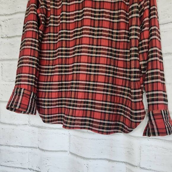Treasure & Bond Button Down Collared Plaid Boyfriend Plaid Womens Large Shirt - Picture 9 of 11